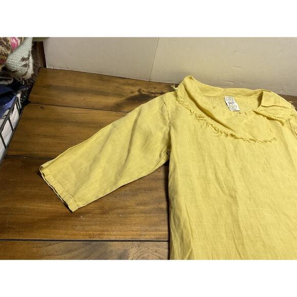 Match Point Yellow Linen Cowl Neck Pocket Tunic Top Womens Size Medium - Picture 4 of 10